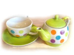 Teiera con tazza e piatto sottotazza in ceramica Una Tazza a Pois
