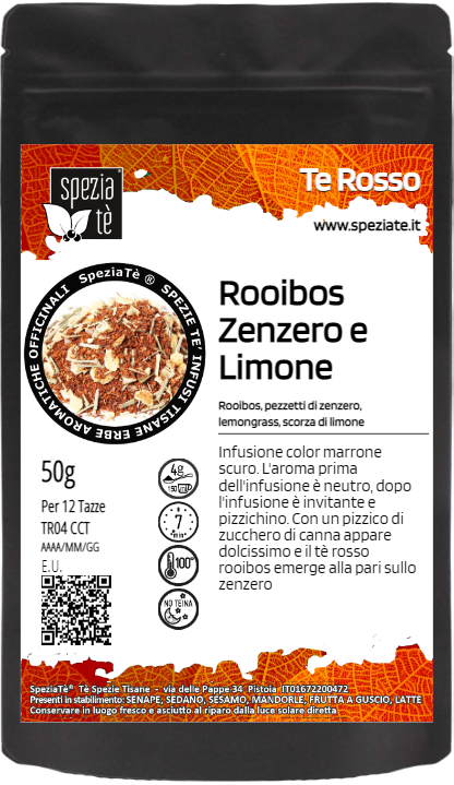 Tè rosso rooibos zenzero-limone aroma naturale in Busta richiudibile Salva Fragranza